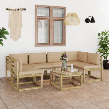 vidaXL Set mobilier de grădină cu perne, 7 piese, lemn pin tratat