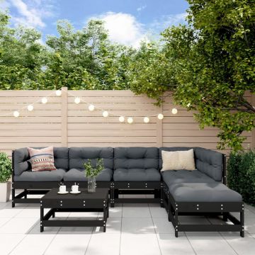 vidaXL Set mobilier de grădină cu perne, 7 piese, negru, lemn masiv