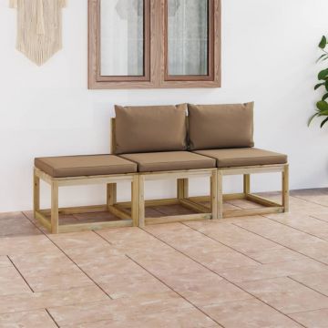 vidaXL Set mobilier de grădină cu perne gri taupe, 3 piese