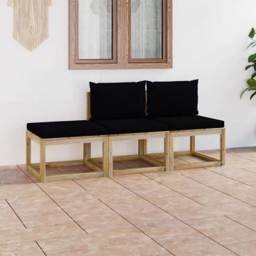 vidaXL Set mobilier de grădină cu perne negre, 3 piese
