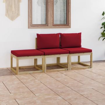 vidaXL Set mobilier de grădină cu perne roșu vin, 3 piese