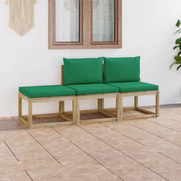 vidaXL Set mobilier de grădină cu perne verzi, 3 piese