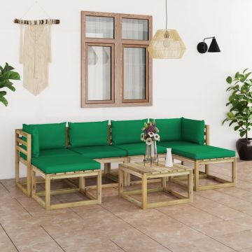 vidaXL Set mobilier grădină cu perne, 7 piese, lemn tratat de pin