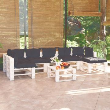 vidaXL Set mobilier grădină din paleți, 8 piese, cu perne, lemn de pin