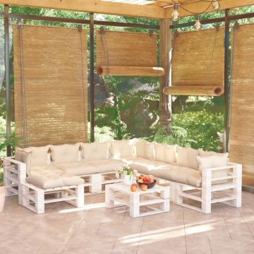 vidaXL Set mobilier grădină din paleți, 9 piese, cu perne, lemn de pin