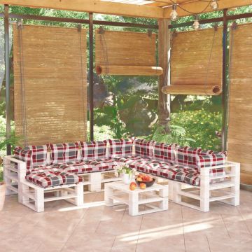 vidaXL Set mobilier grădină din paleți, 9 piese, cu perne, lemn pin