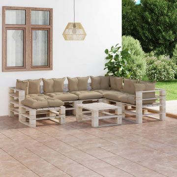 vidaXL Set mobilier grădină din paleți cu perne, 8 piese, lemn de pin