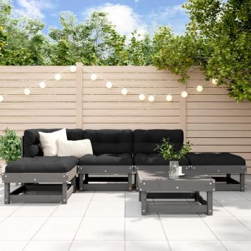 vidaXL Set mobilier relaxare grădină&perne 6 piese gri lemn masiv pin