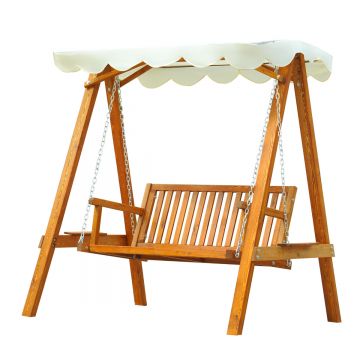 Balansoar de Gradina Outsunny 2 Locuri, Lemn de Pin, Acoperis Parasolar, Alb | Aosom Romania