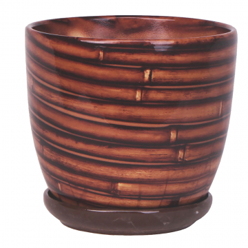 Ghiveci cu farfurie Eko Ceramica Wenus, ceramica, dungi, 0.867 kg, diametru 15 cm, 14.2 cm