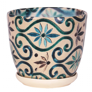 Ghiveci cu farfurie Eko Ceramica Wenus, ceramica, print, 0.867 kg, diametru 15 cm, 14.2 cm