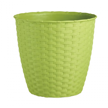 Ghiveci ratan Stefanplast, plastic, verde, 11 L, diametru 28.6 cm, 26 cm