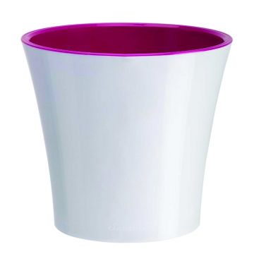Ghiveci Santino Arte, plastic, alb-rosu, 2 l, diametru 16 cm, 15 cm