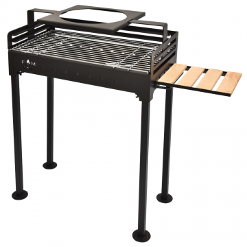 Gratar FM Grill Premium, carbuni/lemn, otel, cu suport ceaun, capac si masuta detasabila, deplasabil, 58 x 30 cm