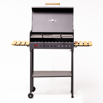 Gratar gradina FM Grill, otel, cu capac si polita, deplasabil, 60 x 35 x 97 cm