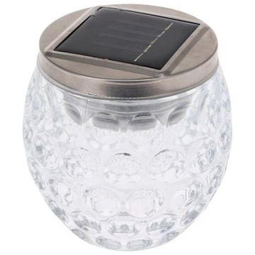 Lampa solara din sticla cu LED unicolor, de gradina, lumina calda, 10 cm