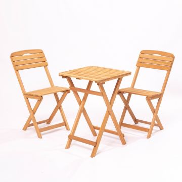 Set masa + 2 scaune pliabile pentru gradina / terasa, din lemn de fag, MY002 Natural, L60xl60xH72 cm