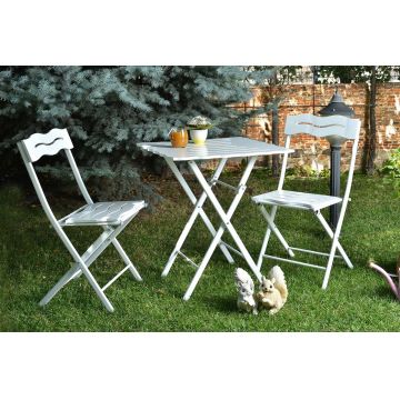 Set mobilier de gradina 3 piese, Valovi, Bistro Set 1, MDF , Alb