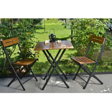 Set mobilier de gradina 3 piese, Valovi, Bistro Set 4, MDF , Nuc / Negru