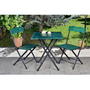 Set mobilier de gradina 3 piese, Valovi, Bistro Set 6, MDF , Verde/Negru