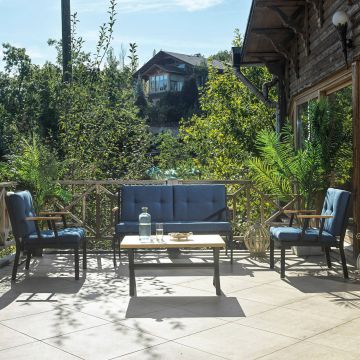 Set mobilier de gradina, Heaven, Lotus (2+1+1), Negru / Albastru închis