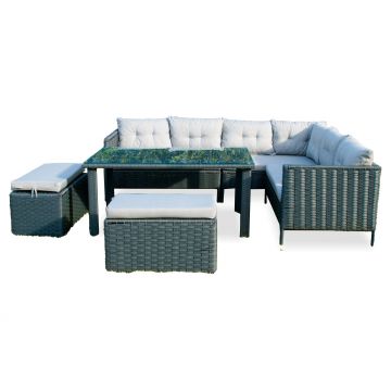 Set mobilier gradina / terasa, Paris Gri, coltar 5 locuri + 2 taburete + masa