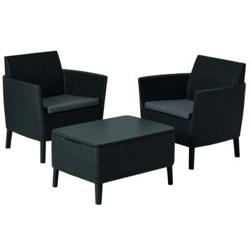 Set mobilier pentru balcon Keter Salemo, 1 masa, 2 fotolii, gri