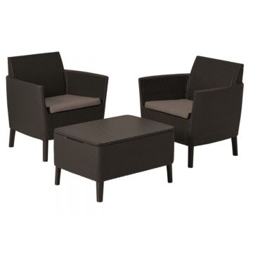 Set mobilier pentru balcon Keter Salemo, 1 masa, 2 fotolii, maro