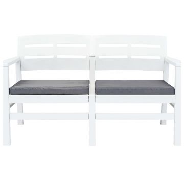 vidaXL Bancă de grădină cu 2 locuri, perne, alb, 133 cm, plastic