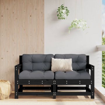 vidaXL Scaune de grădină cu perne, 2 buc., negru, lemn masiv de pin