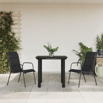 vidaXL Set mobilier de grădină, 3 piese, negru, textilenă și oțel