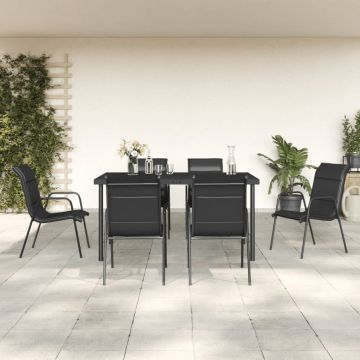 vidaXL Set mobilier de grădină, 7 piese, negru, oțel și textilenă