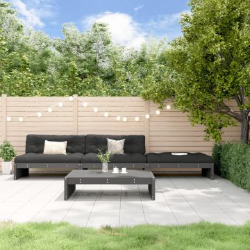 vidaXL Set mobilier grădină cu perne, 4 piese, gri, lemn masiv