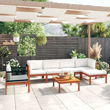 vidaXL Set mobilier grădină cu perne crem, 7 piese, lemn masiv acacia