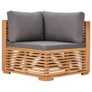 Canapea de colț de grădină cu perne gri lemn masiv de tec