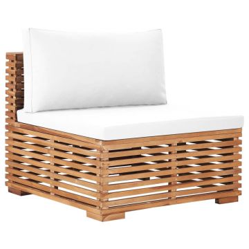 Canapea de mijloc de grădină cu perne crem lemn masiv de tec