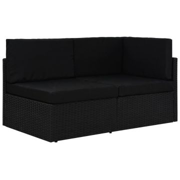 Canapea modulară cu 2 locuri negru poliratan