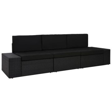 Canapea modulară cu 3 locuri negru poliratan