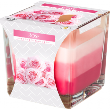 Lumanare parfumata Bispol, pahar transparent, trandafir, 80 x 80 mm