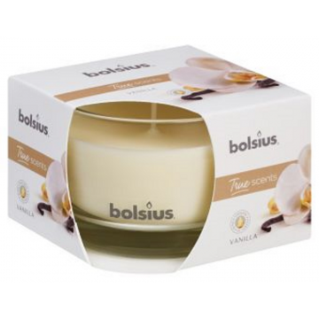 Lumanare parfumata Bolsius True Scents, crem, vanilie, 63 x 90 mm