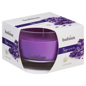 Lumanare parfumata Bolsius True Scents, lila, lavanda, 63 x 90 mm