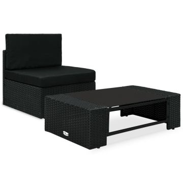 Set mobilier de grădină 2 piese negru poliratan