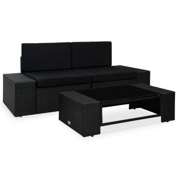 Set mobilier de grădină 3 piese negru poliratan