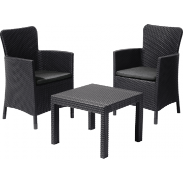 Set mobilier de gradina/ balcon, 3 piese, Keter Salvador, plastic, 2 scaune 62 x 60 x 89 cm, masa 59 x 59 x 43 cm, gri antracit