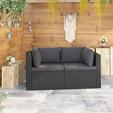 Set mobilier de grădină cu perne 2 piese negru poliratan