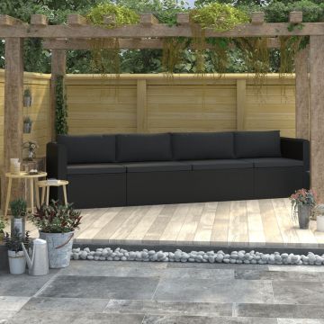 Set mobilier de grădină cu perne 4 piese negru poliratan