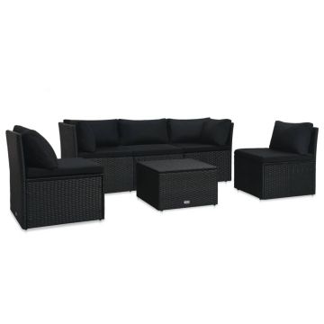 Set mobilier de grădină cu perne 4 piese negru poliratan