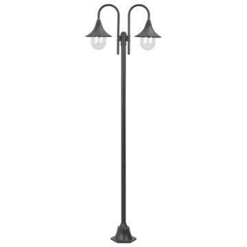 Stâlp cu lumini de grădină E27 220 cm aluminiu 2 lămpi bronz