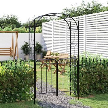 vidaXL Arcadă de grădină cu poartă, negru, 108x45x235 cm oțel