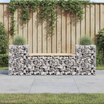 vidaXL Bancă de grădină cu gabion, 183x41x60,5 cm, lemn masiv pin